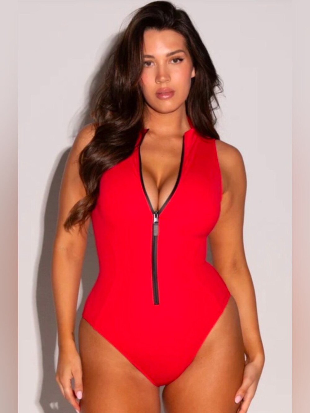 TA3 One Piece Sleeveless Surfy Swimsuit Red Lace Up Back/Front Zip Slimming 3XL